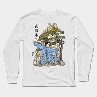 Tai Chi Warrior in the Mountains (Blue) Long Sleeve T-Shirt